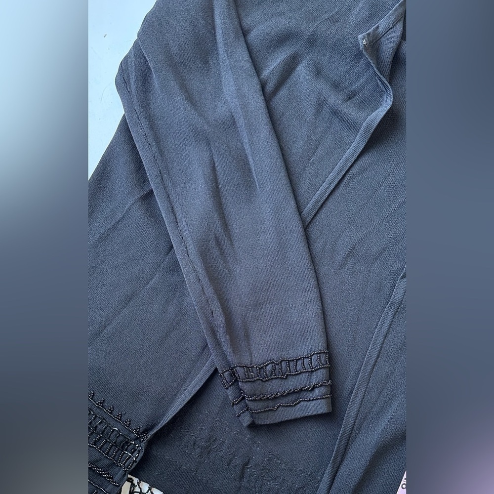 NWT Vintage Chico’s Design Black Beaded Open Front Knit Cardigan Size 1 (US M) - Picture 4 of 11